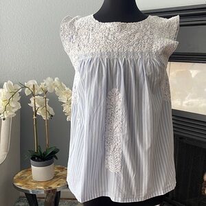 Mi Golondrina Mexico Striped Blue and White Blouse